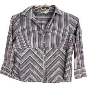 Fred David Top Women Plus 22W Purple Striped Button Up Long Sleeve Cotton Blend
